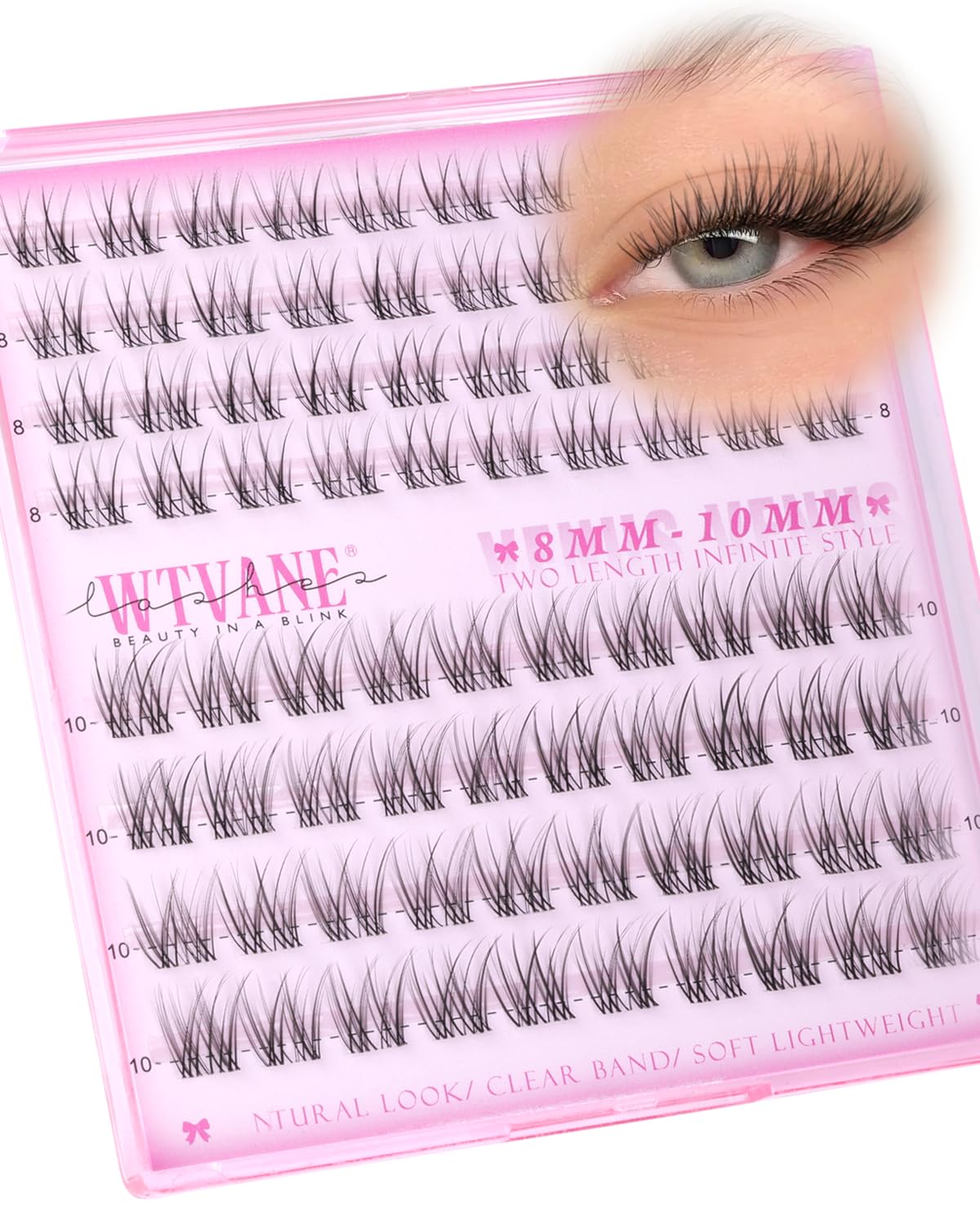 wtvane Wispy Lash Clusters 8-10mm front view