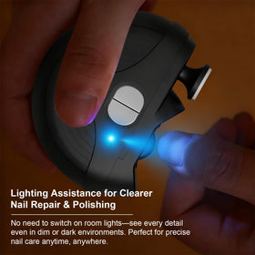 Wudmew Electric Nail Clipper side view showing 360° rotating head