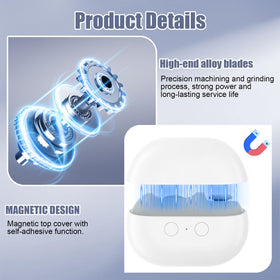 Wudmew Electric Nail Clippers showing built-in storage for nail debris