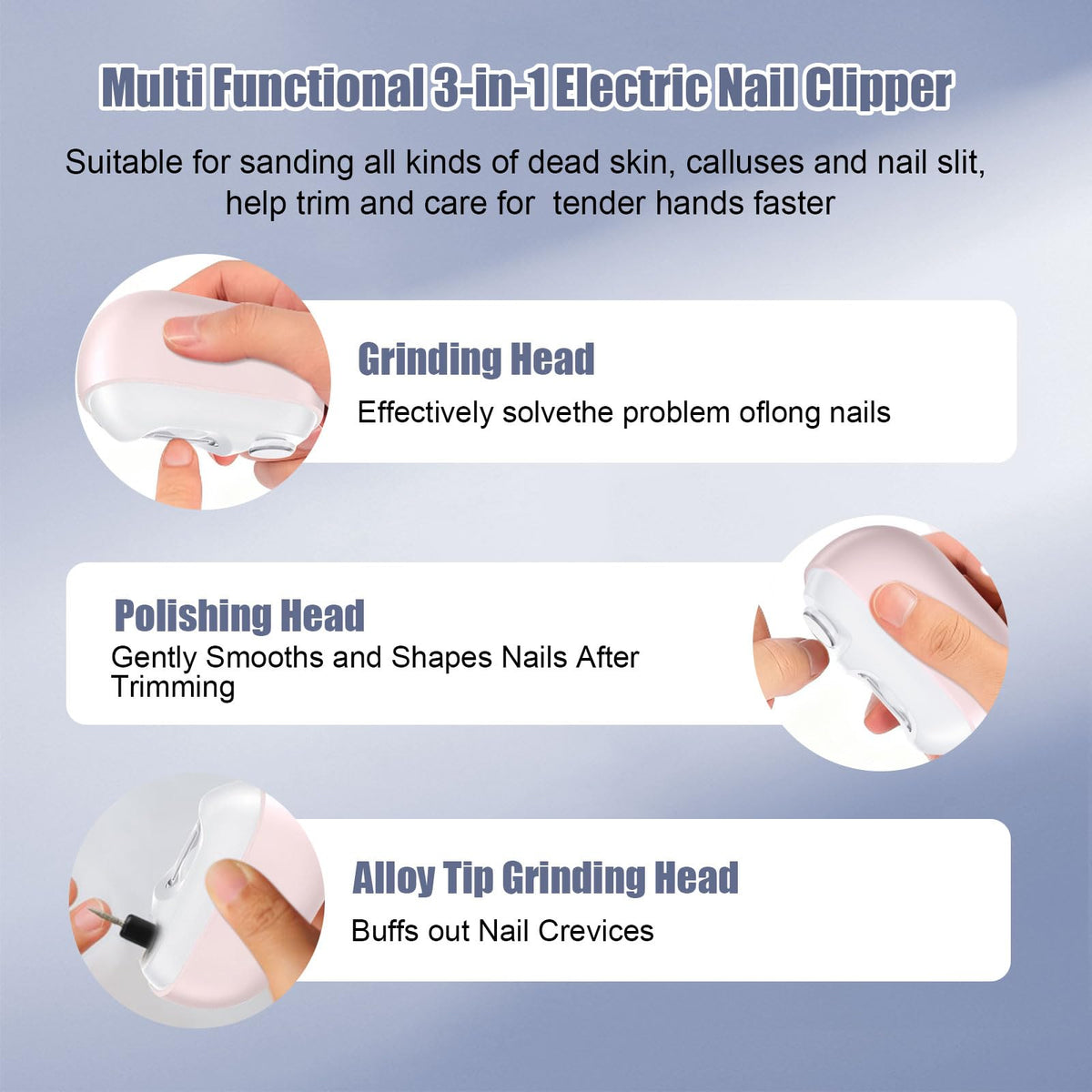 Wudmew Electric Nail Clippers side view showing ergonomic design