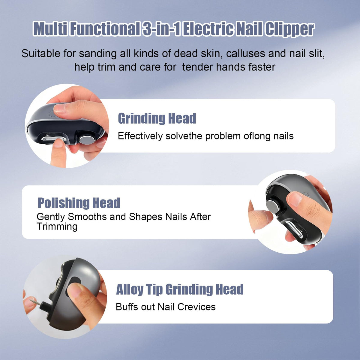 Wudmew Electric Nail Clippers side view showing ergonomic design