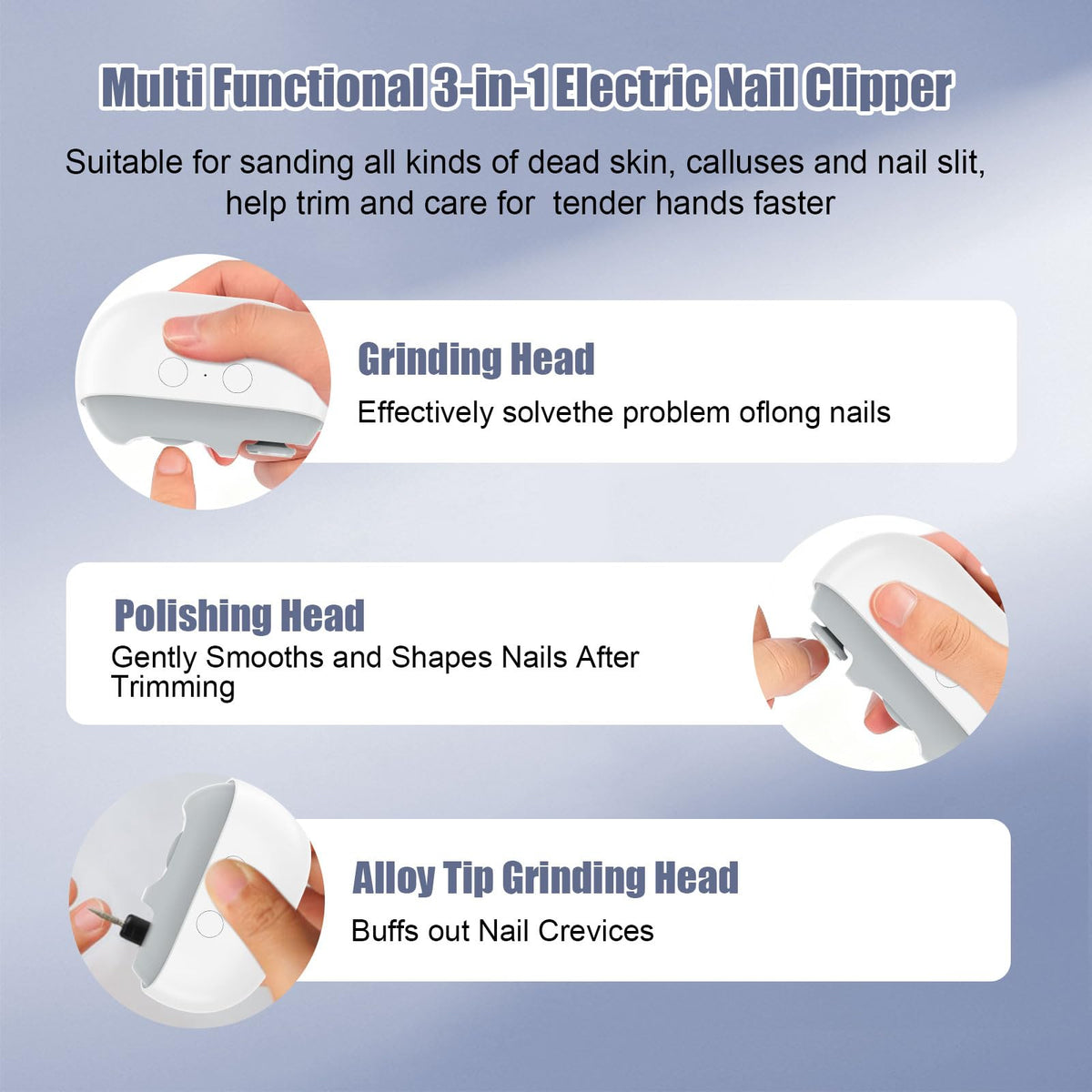 Wudmew Electric Nail Clippers side view showing ergonomic design