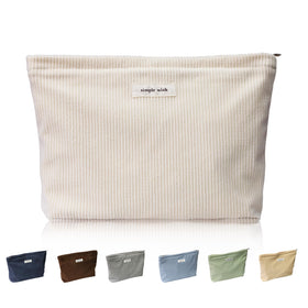 Wudygirl Makeup Bag front view in beige with zipper