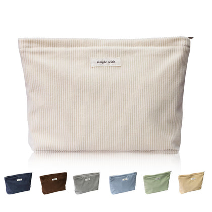 Wudygirl Makeup Bag front view in beige with zipper