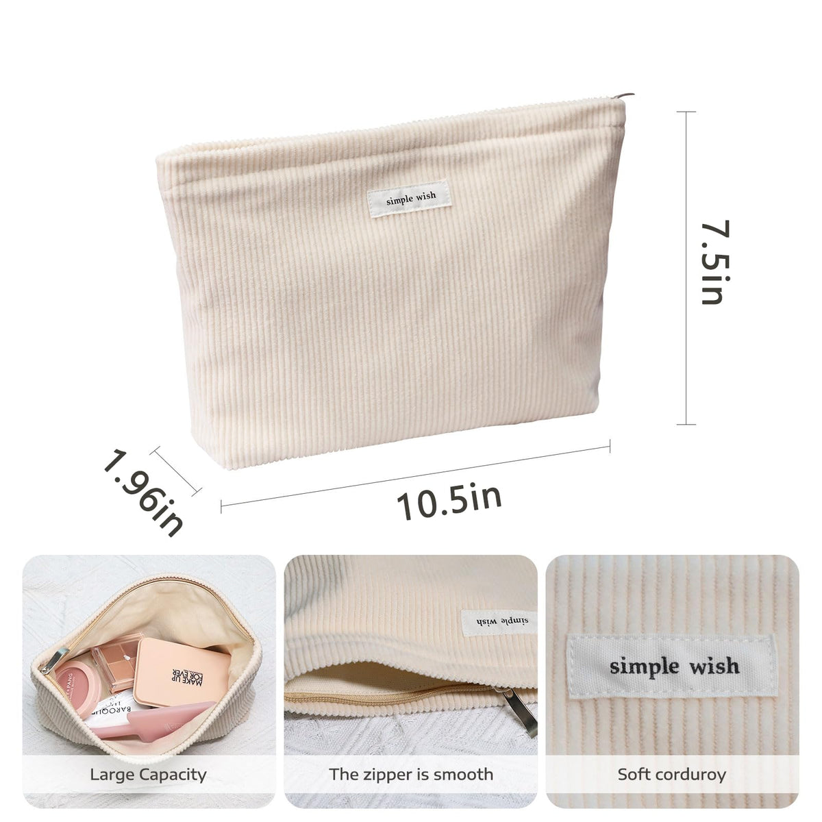 Wudygirl Makeup Bag open showing inner canvas lining