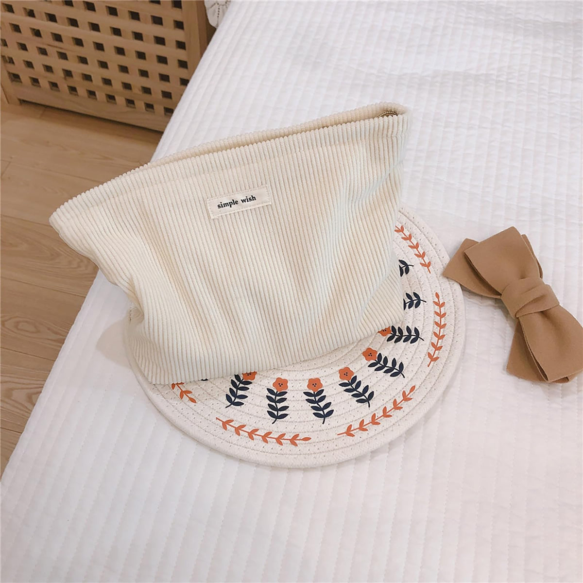 Wudygirl Makeup Bag side view displaying corduroy texture