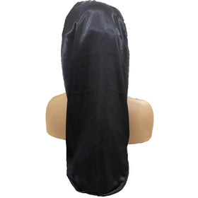 Wzl Wlg satin bonnet displayed on a mannequin head