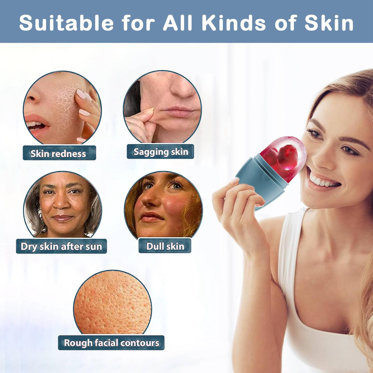XHJRI Ice Face Roller in use on facial skin