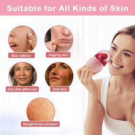 XHJRI Ice Face Roller Massager being used on a woman's face
