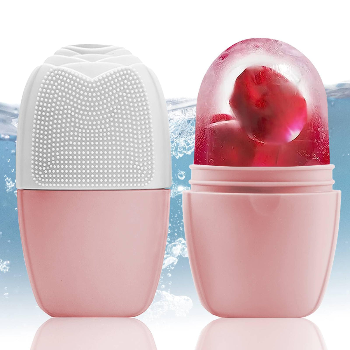 XHJRI Ice Face Roller Massager front view in pink and white