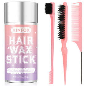 Xinfox Hair Wax Stick set including wax stick, edge brush, and comb in pink