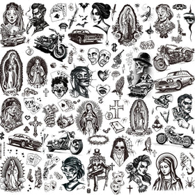 XIYOKA 12 Sheets Chicano Temporary Tattoos front view