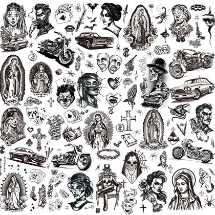 XIYOKA 12 Sheets Chicano Temporary Tattoos front view