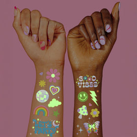 xo, Fetti Groovy Disco Glow in the Dark Temporary Tattoos front view