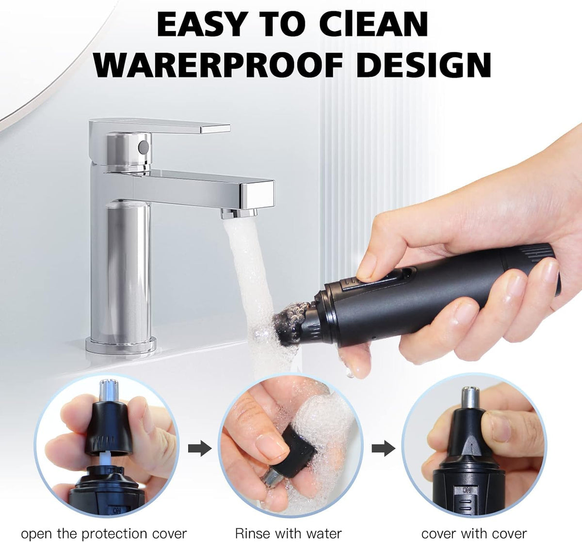 XOOMRSCP Nose Hair Trimmer showing rechargeable feature