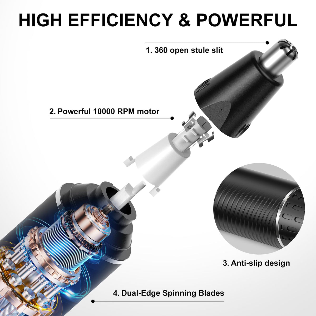 XOOMRSCP Nose Hair Trimmer with USB cable and cleaning brush included