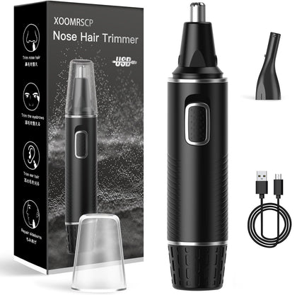 XOOMRSCP Rechargeable Nose Hair Trimmer front view with black and silver finish