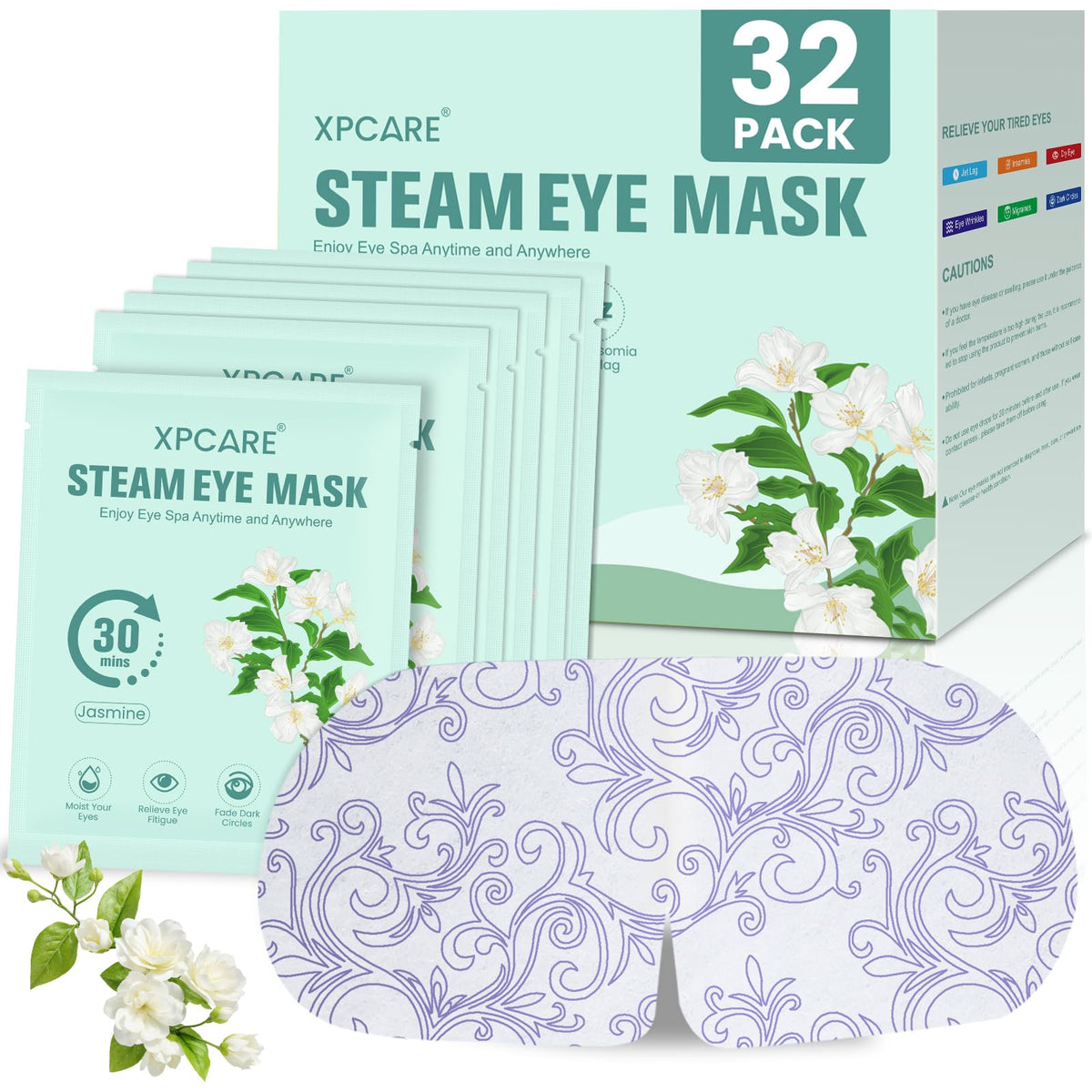 XPCARE Steam Eye Mask 32 Pack with jasmine scent front view