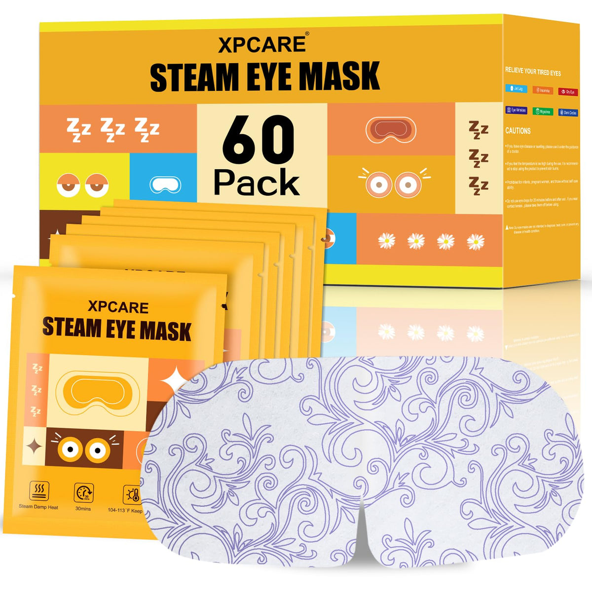 XPCARE Steam Eye Mask 60 Pack front view with individual packaging
