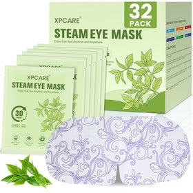 XPCARE Steam Eye Mask front view with green tea packaging