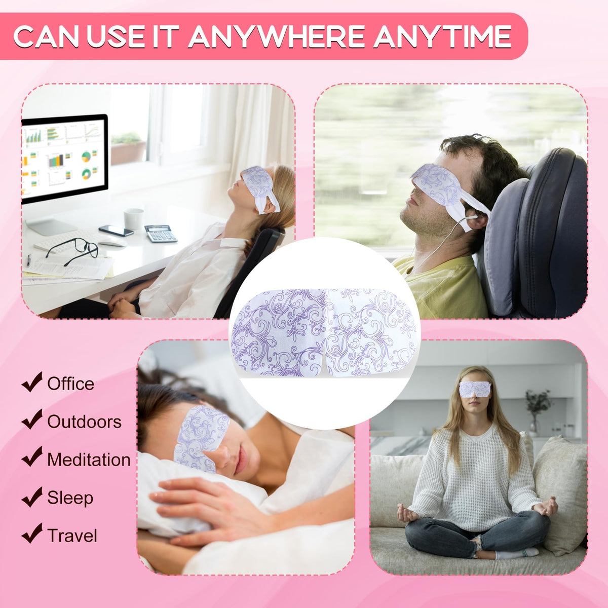 XPCARE Steam Eye Mask in use during travel on a train
