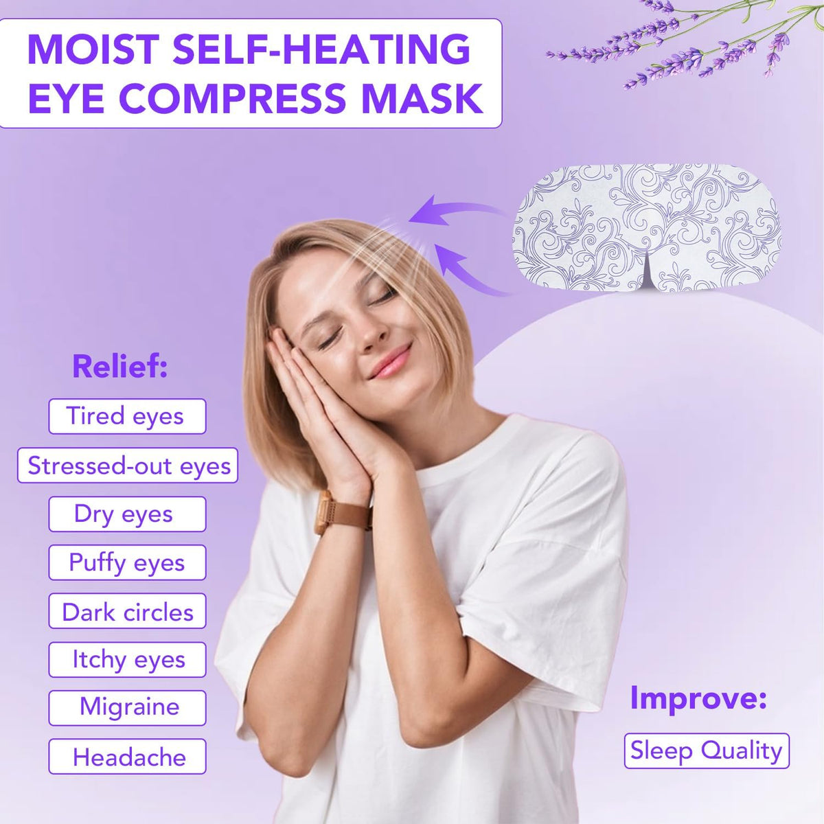 XPCARE Steam Eye Mask in use, relaxing on a couch