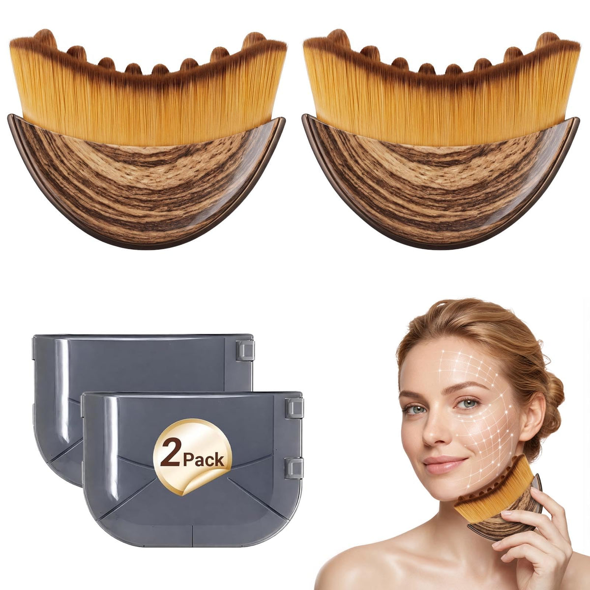 XPPW Lymphatic Contour Face Brush front view in smoky brown