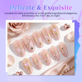 XZMeiLun 3D Boho Stars Gold Press On Nails Kit with wooden stick for application