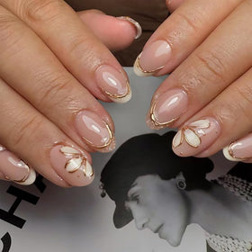 XZMeiLun 3D Gold Line French Tips Press On Nails kit with 24 reusable nails