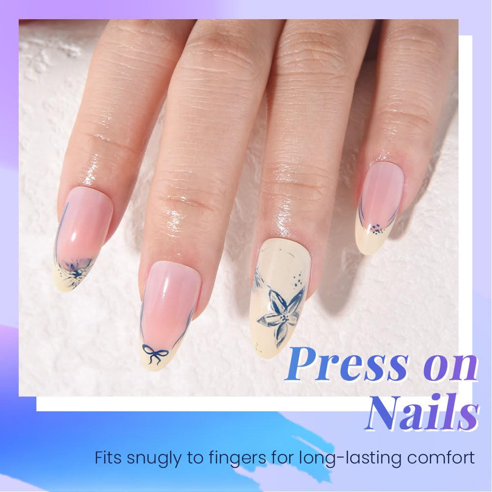 XZMeiLun Blue French Tips Press On Nails in elegant display