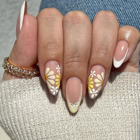 XZMeiLun Floral Press On Nails Kit with yellow flower designs