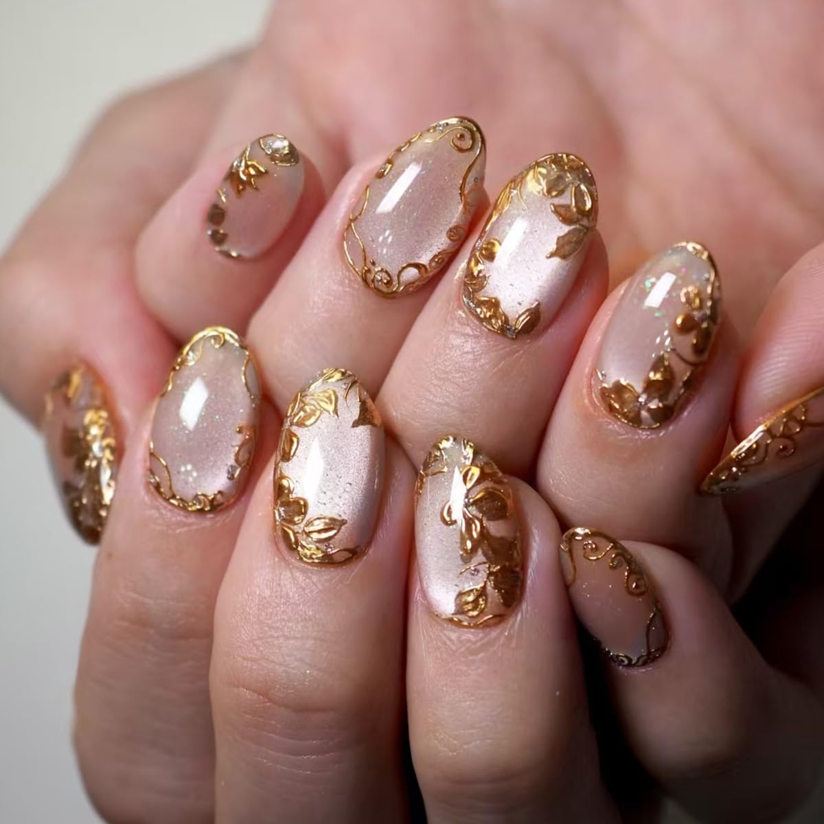 XZMeiLun Gold Leaf Press On Nails Kit front view with 24 pieces