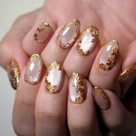 XZMeiLun Gold Leaf Press On Nails Kit front view with 24 pieces