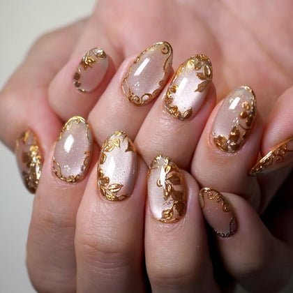 XZMeiLun Gold Leaf Press On Nails Kit front view with 24 pieces