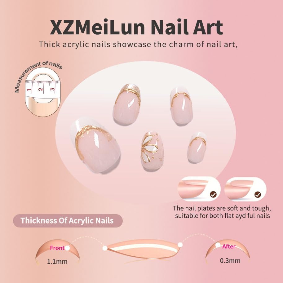 XZMeiLun press on nails with jelly glue and mini nail file included