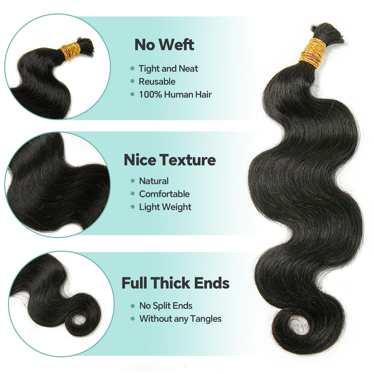 Y WIGS Body Wave Human Braiding Hair 18inch length close-up