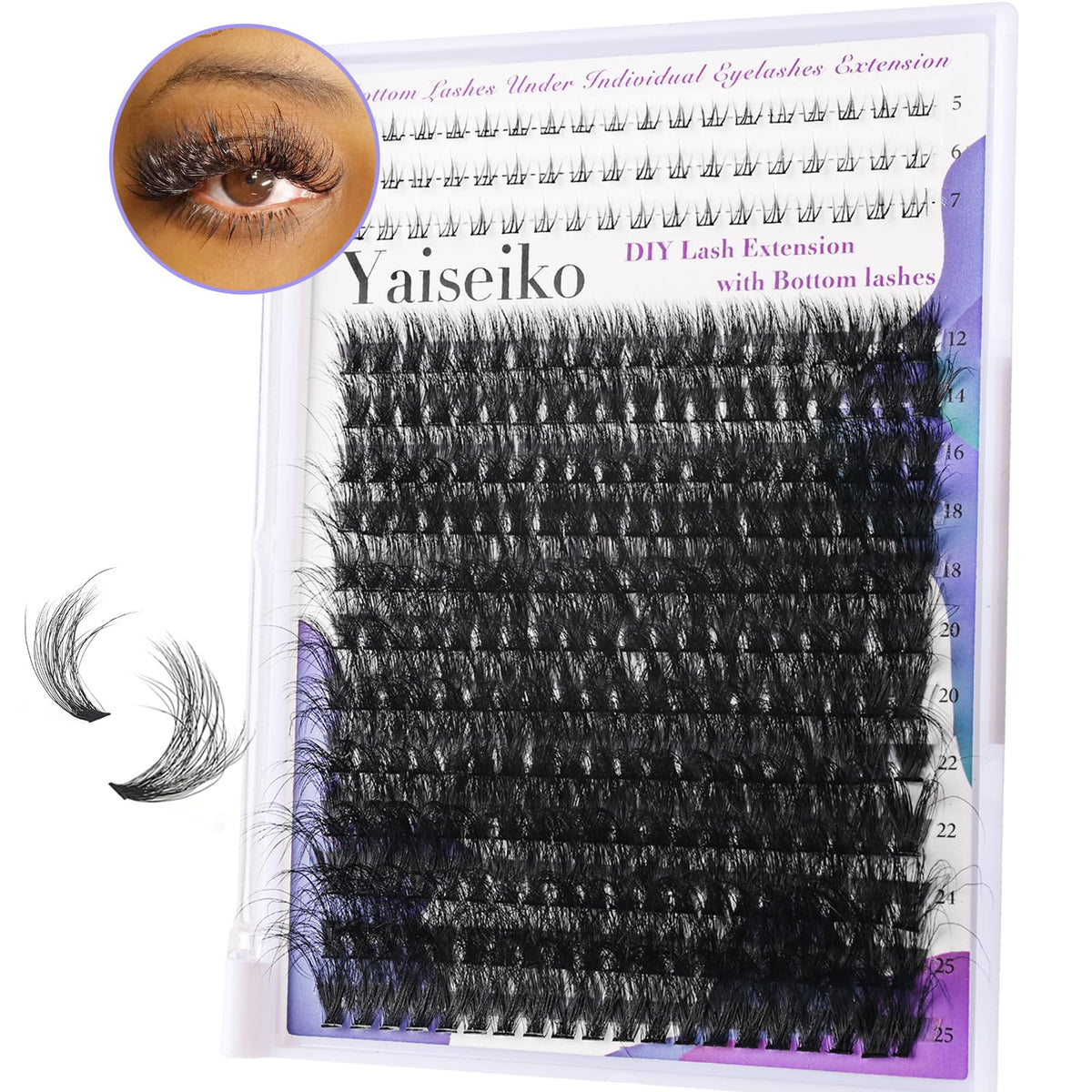 Yaiseiko Lash Clusters 12-25mm mixed length pack front view