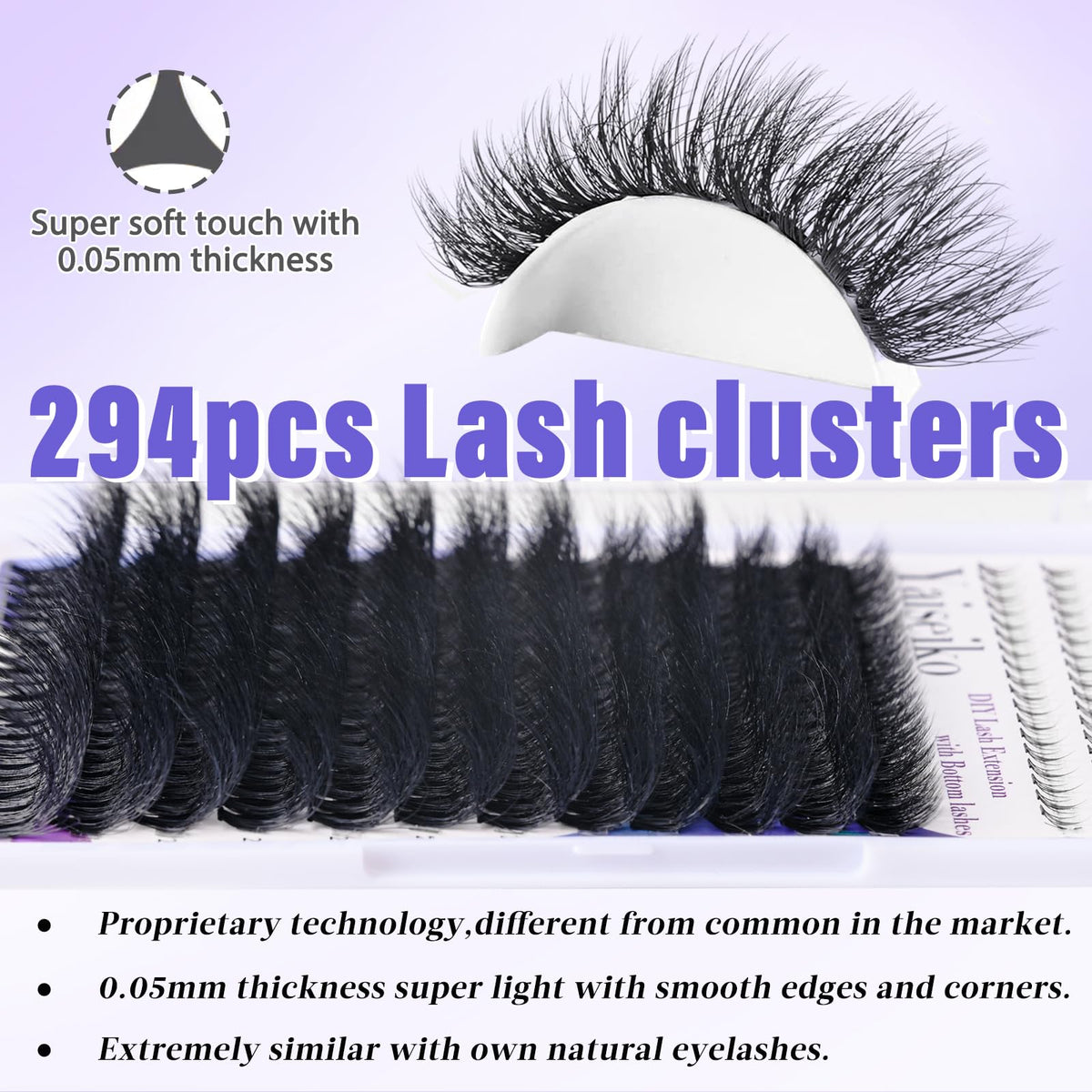 Yaiseiko lash clusters showing various lengths