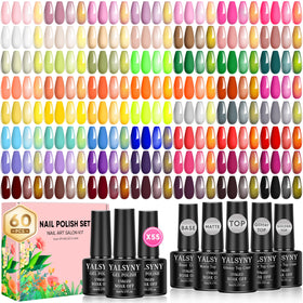 YALSYNY Gel Nail Polish Kit 60 Pcs with 55 colours displayed