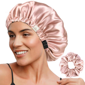 YANIBEST Adjustable Satin Bonnet Blush Pink front view