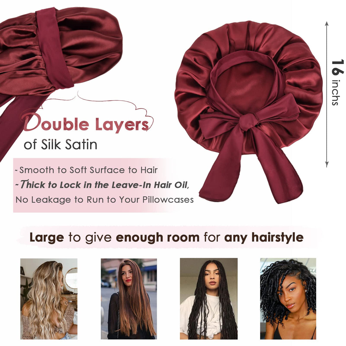 YANIBEST Adjustable Satin Bonnet displayed with hair care products