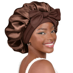 YANIBEST Adjustable Satin Bonnet front view in brown