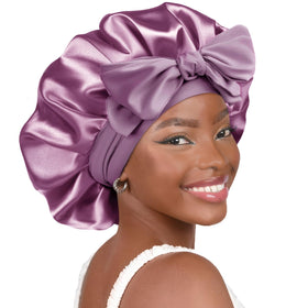 YANIBEST Adjustable Satin Bonnet front view in purple