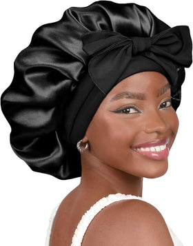 YANIBEST Adjustable Satin Bonnet front view in soft butter-satin