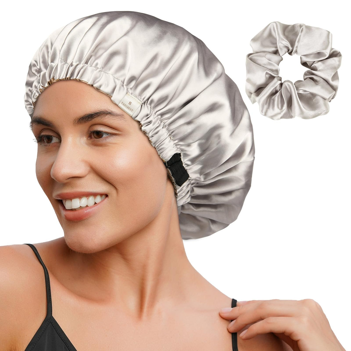 YANIBEST Adjustable Satin Bonnet front view in soft butter-satin