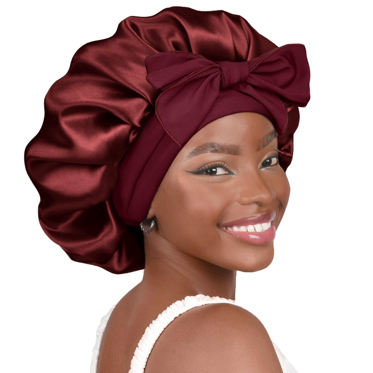 YANIBEST Adjustable Satin Bonnet front view in soft butter-satin