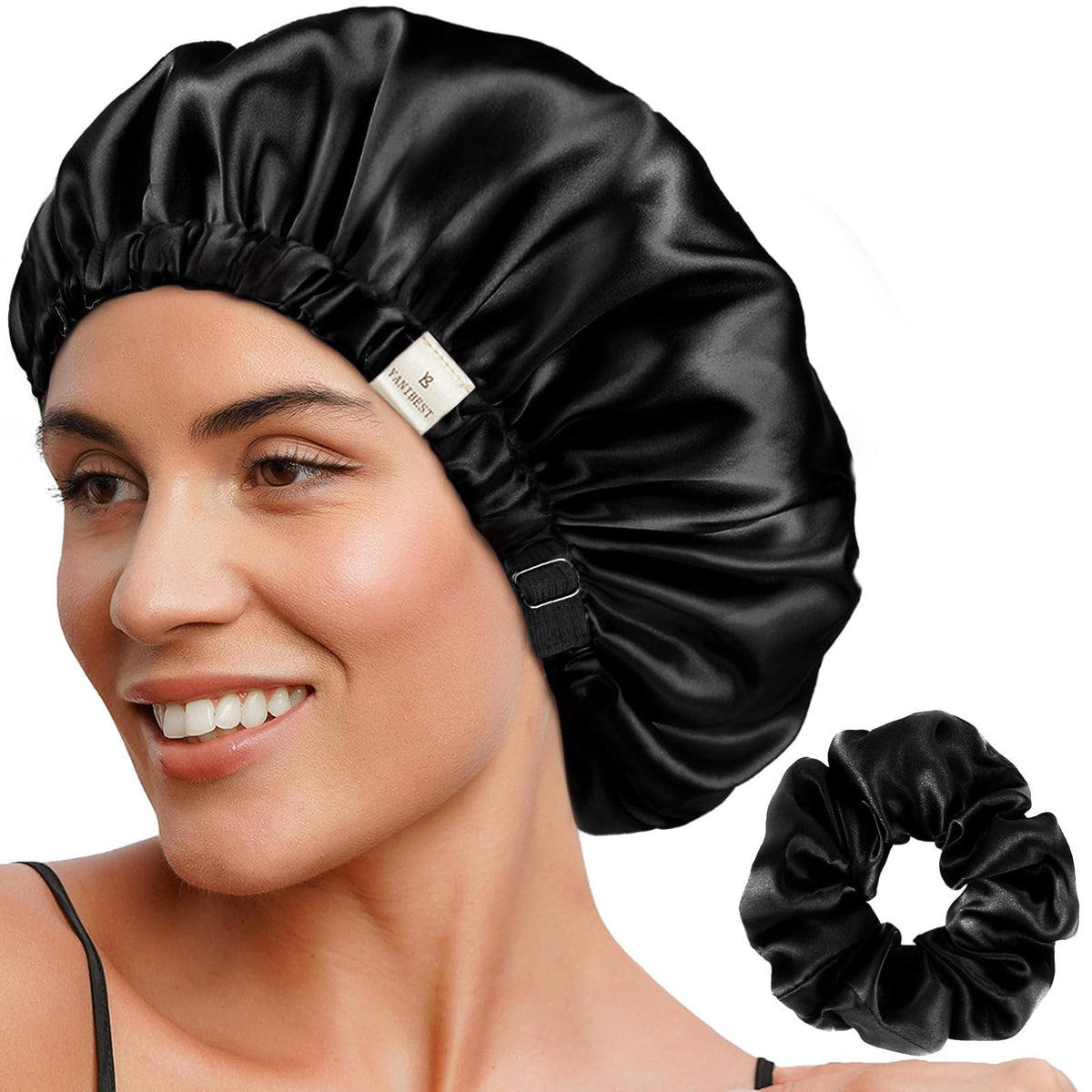 YANIBEST Adjustable Satin Bonnet front view showing butter-satin material