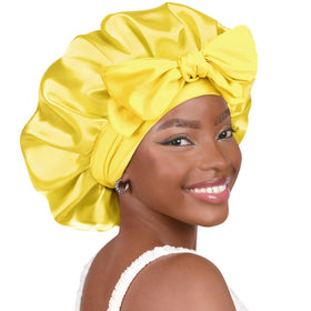 YANIBEST Adjustable Satin Bonnet in yellow front view