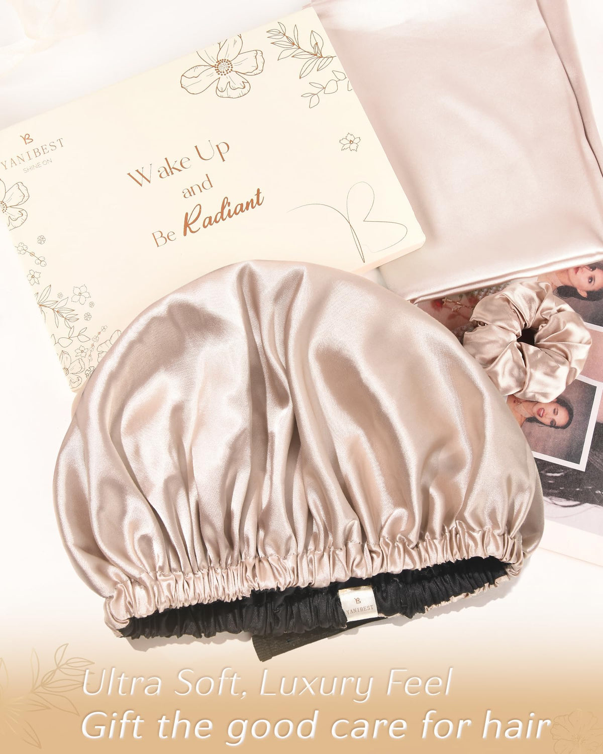 YANIBEST Adjustable Satin Bonnet packaging with product details
