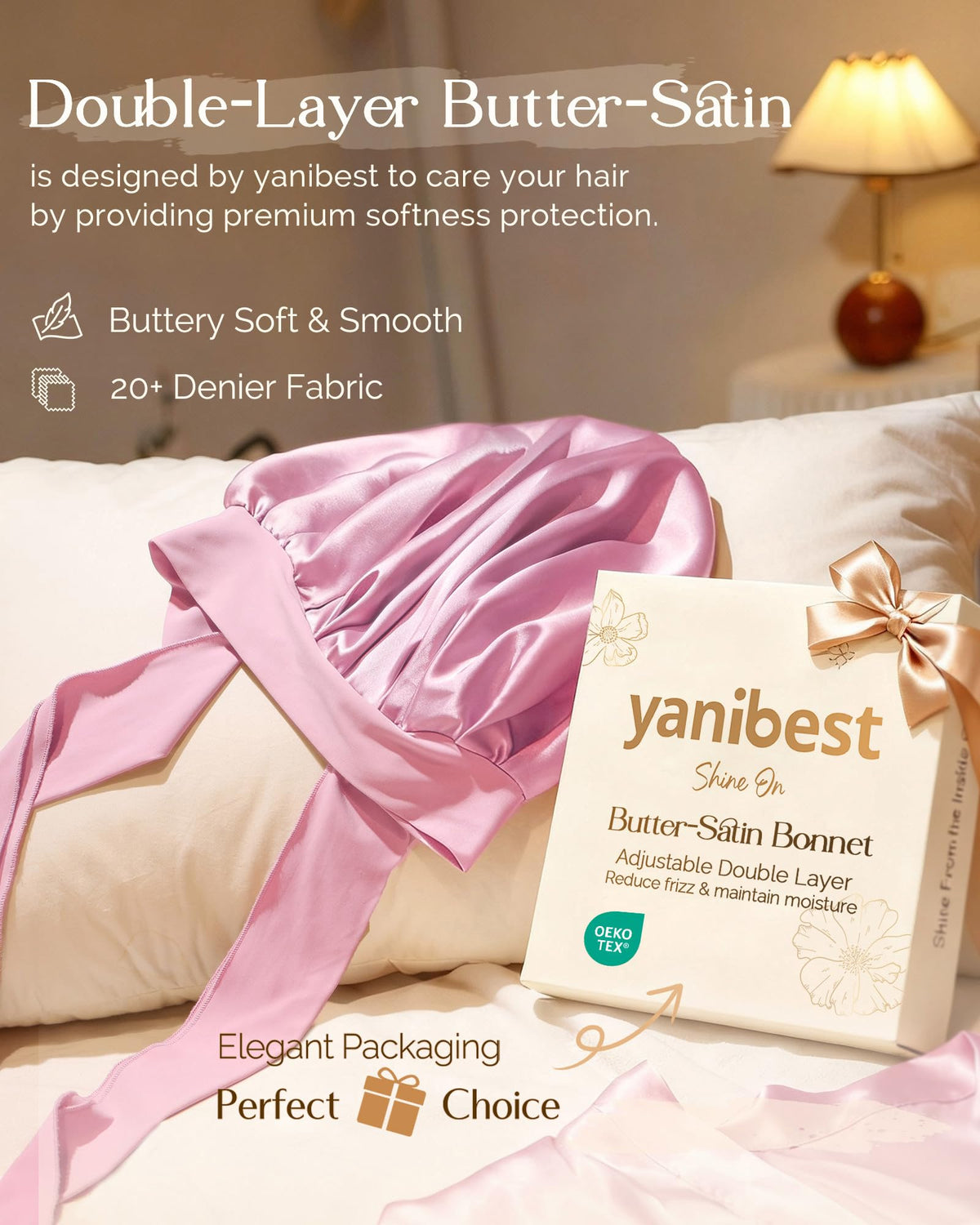 YANIBEST Adjustable Satin Bonnet side view showcasing tie band